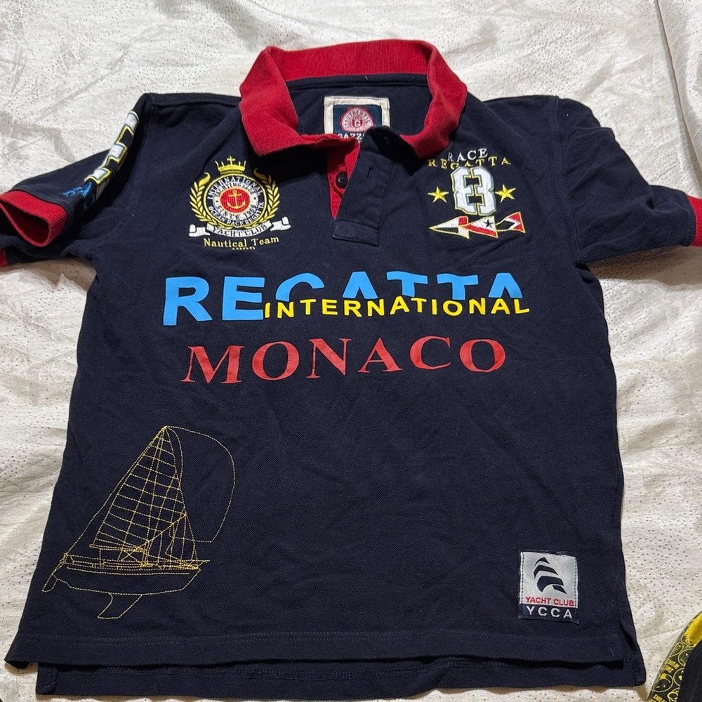 Gazzoil France Nautical Team Kids Polo Shirt - Navy and Red